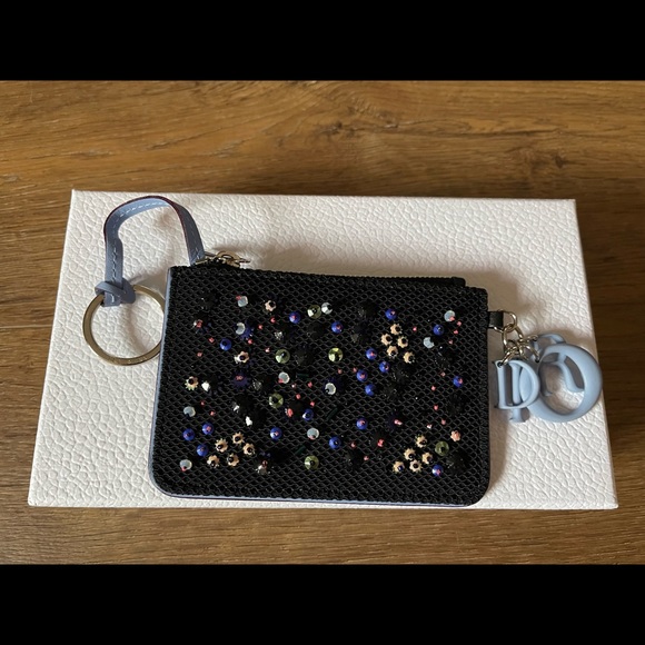 CHRISTIAN DIOR-AUTHENTIC NWT Small Leather, Sequins/Beads Blue Wristlet - Picture 9 of 15